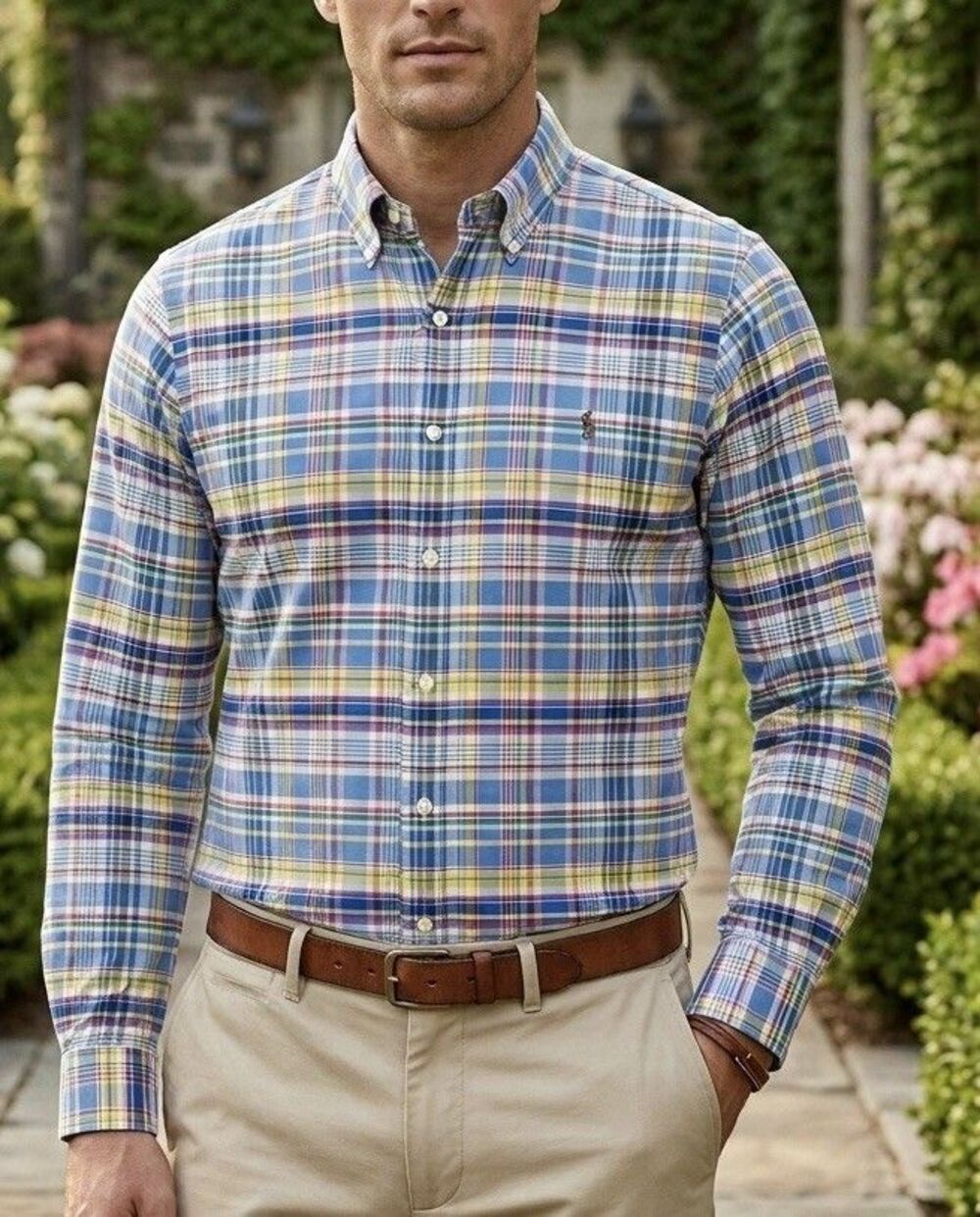 Polo Ralph Lauren Plaid Oxford Shirt Mens M Blue Classic Fit Button Down
